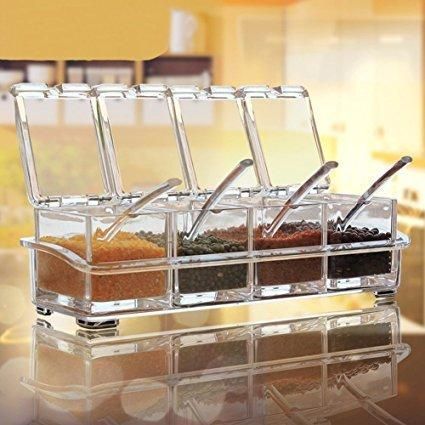 CrystalChef Seasoning Container Set of 4 With Spoons